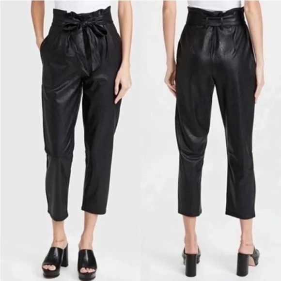 NWT Commando Faux Leather Paperbag Pants Black Tie Waist Vegan Sz M - Picture 1 of 14